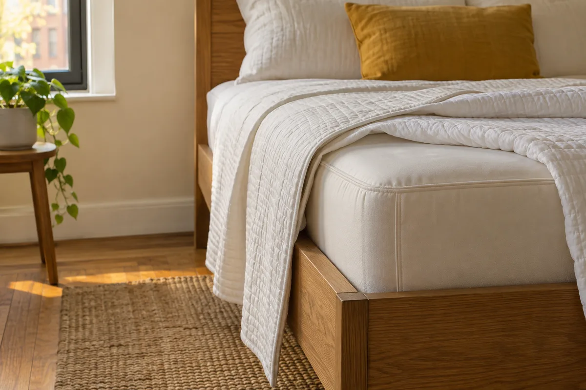 Illustrative A bed corner showing a mattress seam