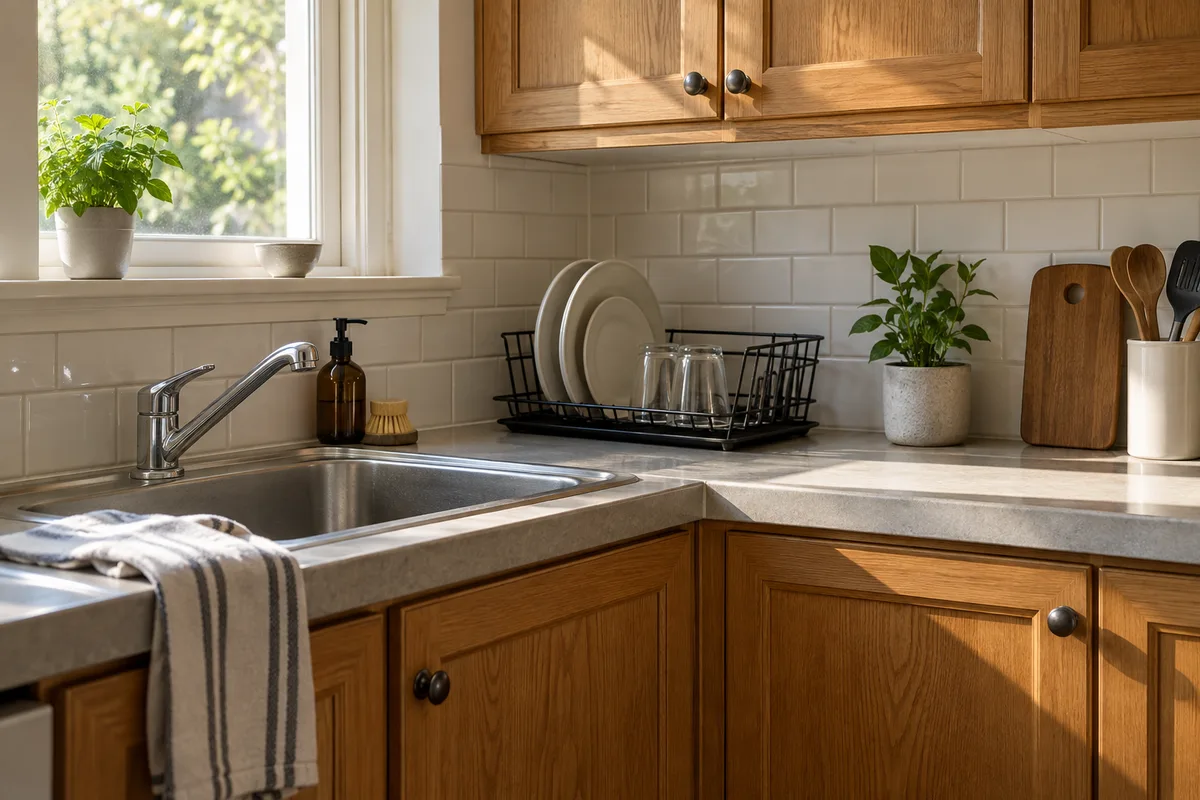 Illustrative kitchen in a lived-in apartment